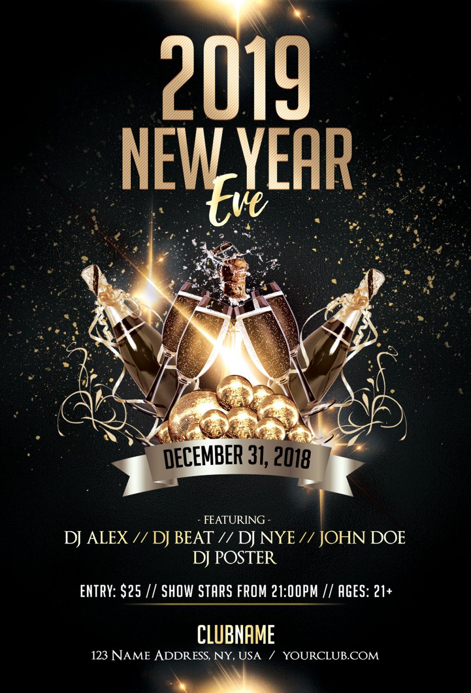 23 New Year Eve – Luxury Free PSD Flyer Template - PSDFlyer For Free New Years Eve Flyer Template