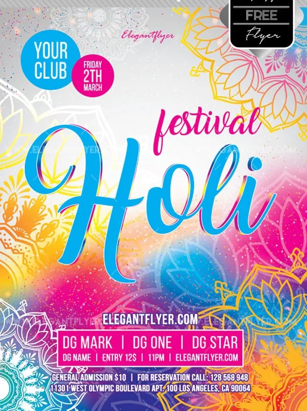 Holi Festival of Colors Free PSD Flyer Template