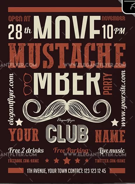 Mustache Party – Free Flyer PSD Template - PSDFlyer