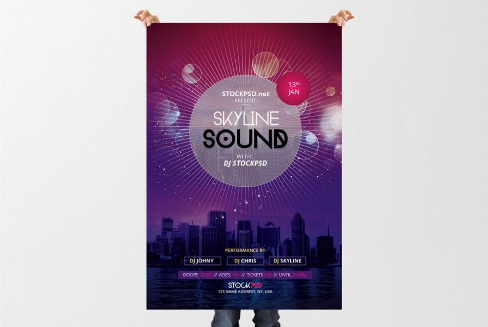 Skyline Sound – Free PSD Flyer Template