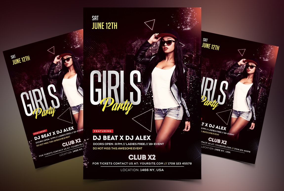Girls Party PSD Free Flyer Template
