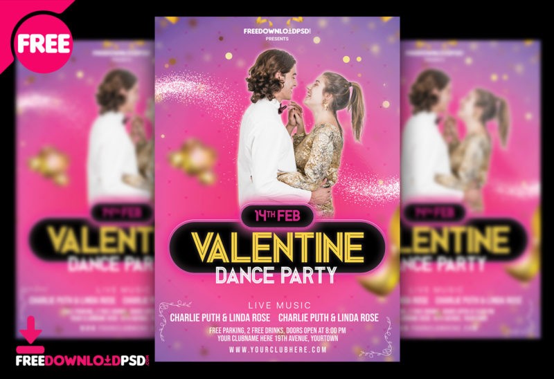 Valentine Day Music Party Flyer PSD Template