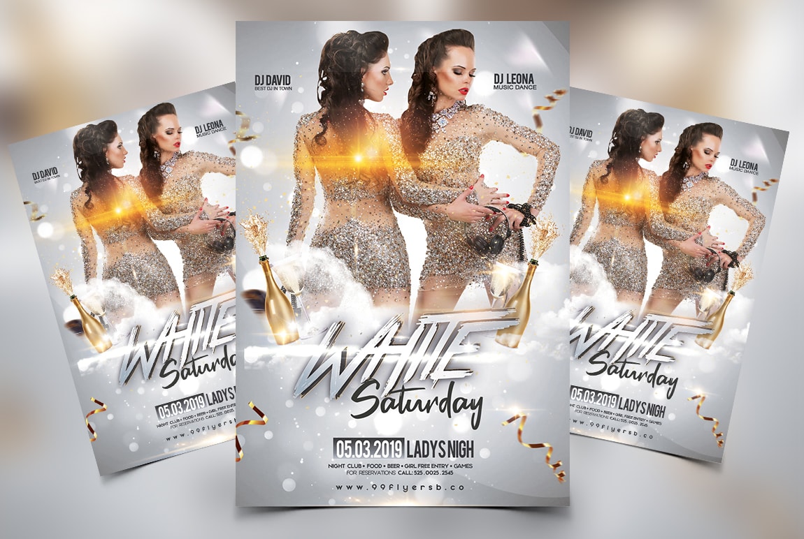 White Saturday Free Party PSD Flyer Template