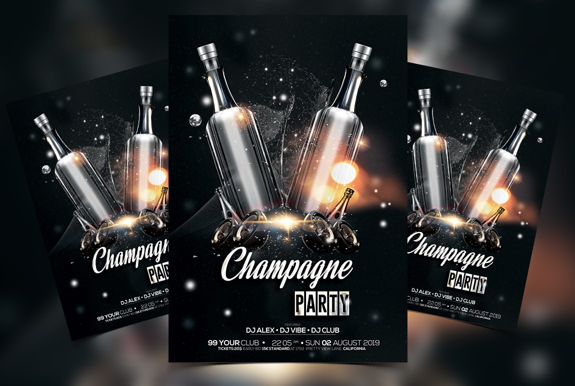 Champagne Party – Black & Gold Free PSD Flyer