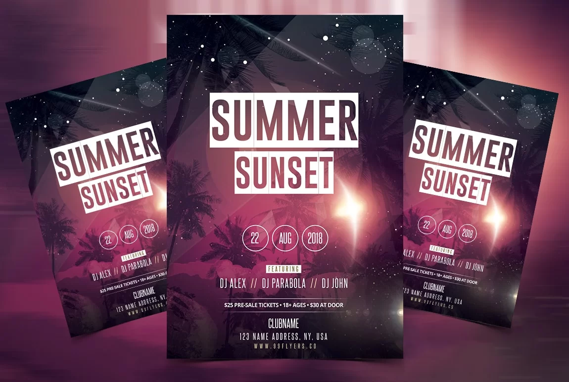 Summer Sunset Party Free PSD Flyer Template