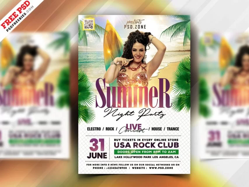 Party in Beach - Free Summer PSD Flyer Template