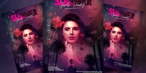 Girls Party in Summer PSD Free Flyer Template