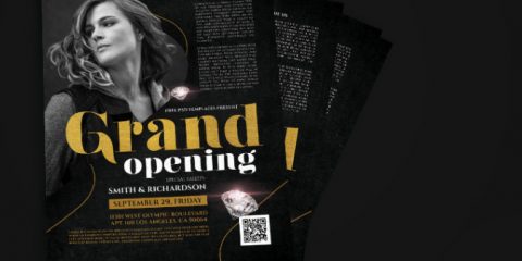 Grand Opening Gold and Black Flyer Template in PSD