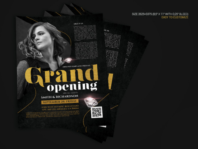 Grand Opening Gold and Black Flyer Template in PSD
