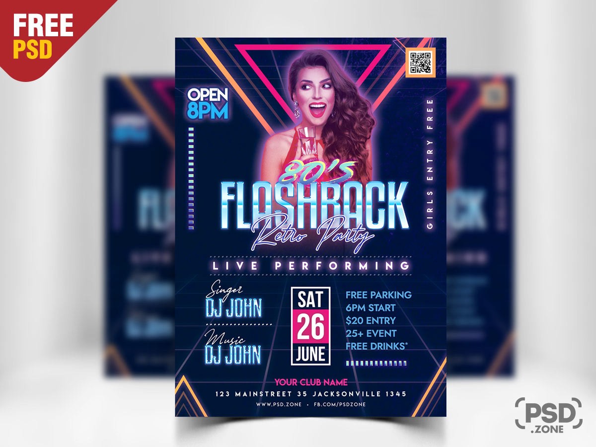 Retro Electro Party PSD Free Flyer Template - PSDFlyer Throughout Retro Flyer Template Free