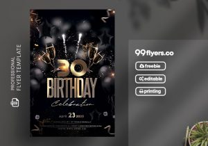 Birthday Bash Gold & Black Free PSD Flyer