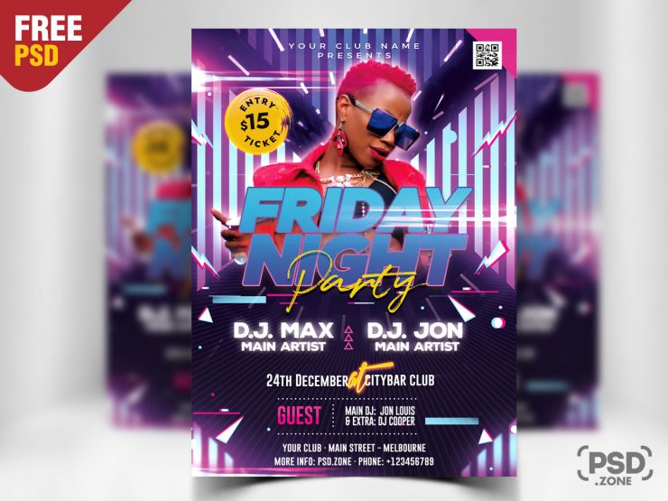 Friday Party Flyer PSD for Free
