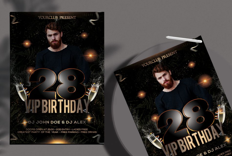 Birthday ~ Black and Gold PSD Free Flyer
