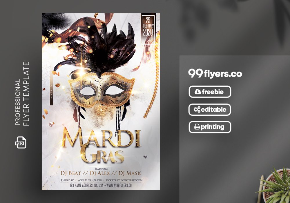 Elegant Mardi Gras Freebie PSD Flyer Template PSDFlyer