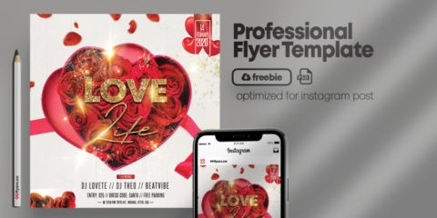 Valentine’s Flyer Square Size / Insta Free PSD Template