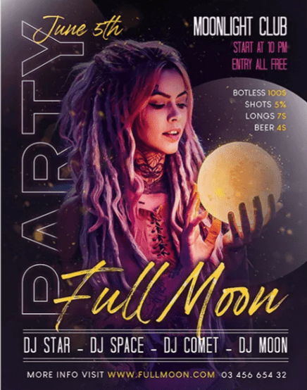 Free Full Moon Party Flyer Template in PSD
