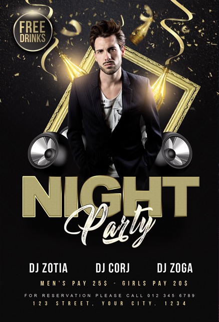 Dj Night Party Flyer Free Psd Template Psdflyer