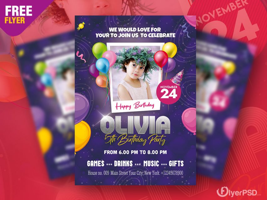 Free Birthday Party Invitation Flyer In Psd Psdflyer