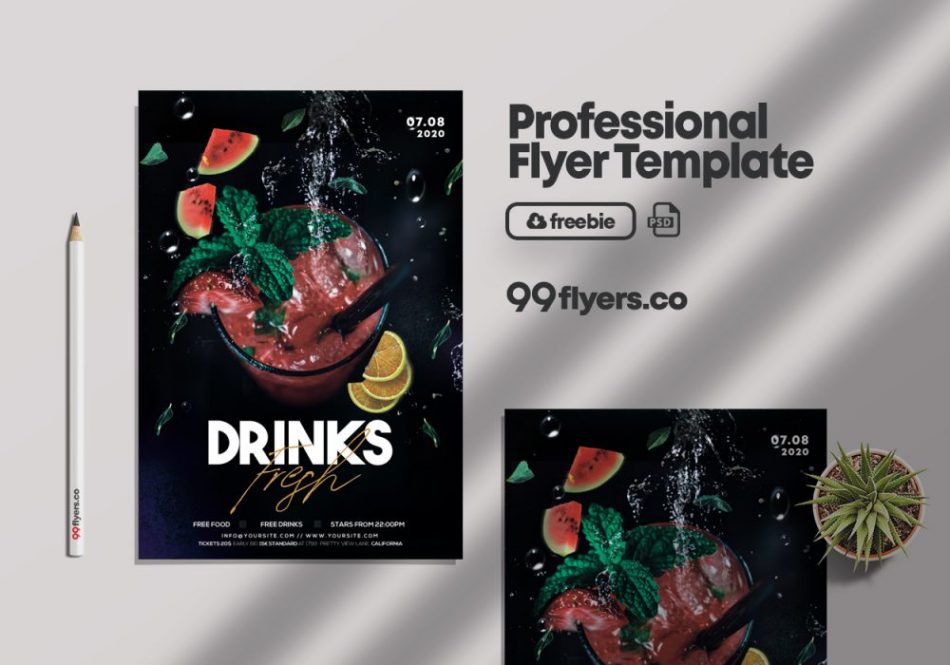 Free Cocktails Night Party Flyer Template in PSD