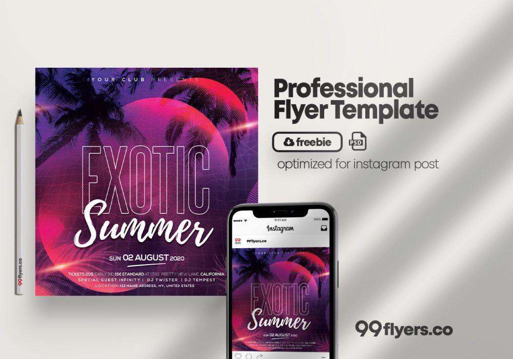 Free Exotic Summer Party Instagram Post Template in PSD