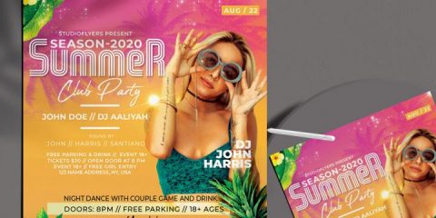 Free Summer Club Party Flyer Template in PSD