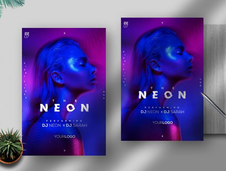 Free The Neon Vibe Flyer Template in PSD