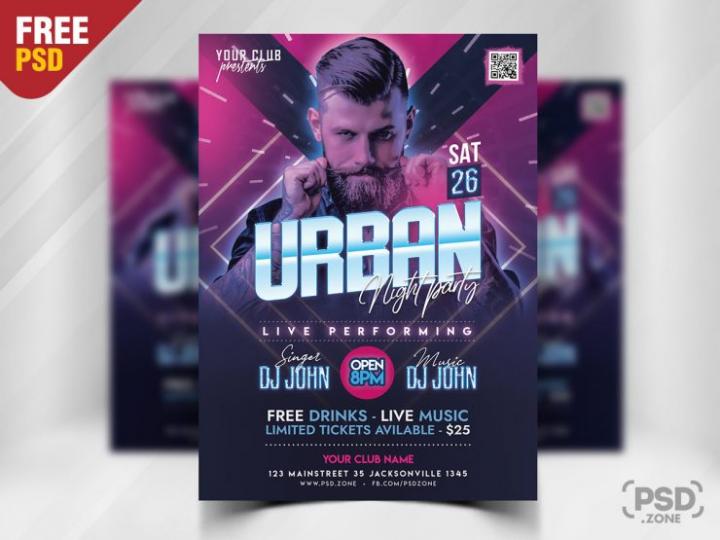 Free Urban Night Party Flyer in PSD - PSDFlyer