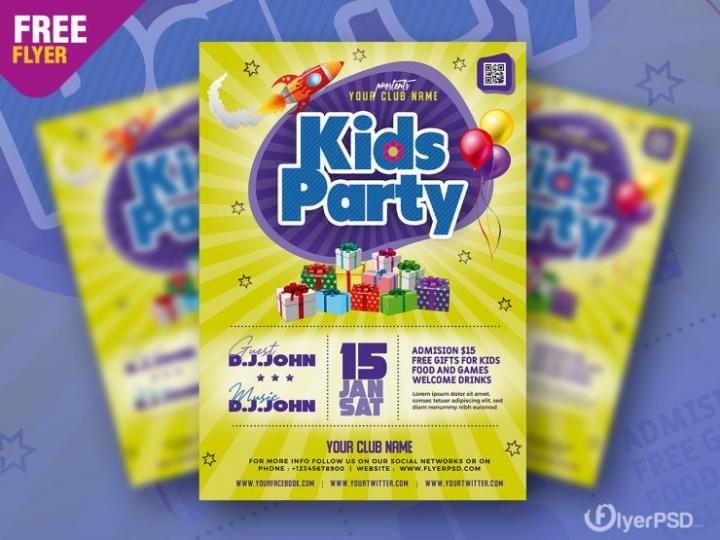 Kids Party Flyer PSD Template for Free
