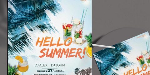 Free Hello Summer Flyer Template in PSD