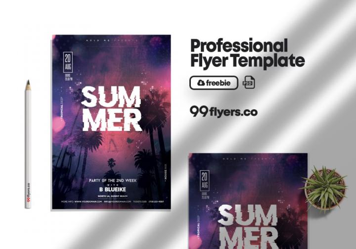 Free Summer Club Party Flyer Template in PSD