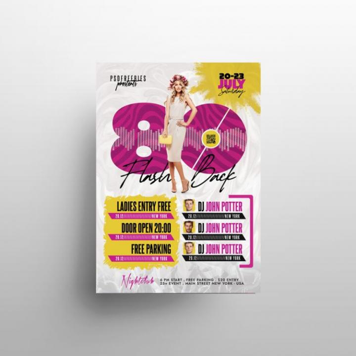 Free 80’s Party Flyer Template in PSD