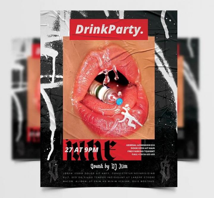 Free Drink Party Flyer Template in PSD