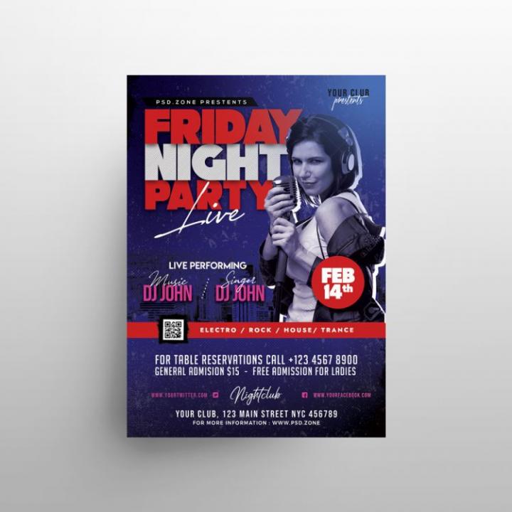 Free Friday Night Club Flyer Template in PSD