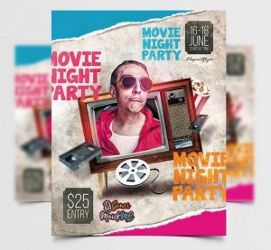 Free Movie Event Retro Flyer Template in PSD