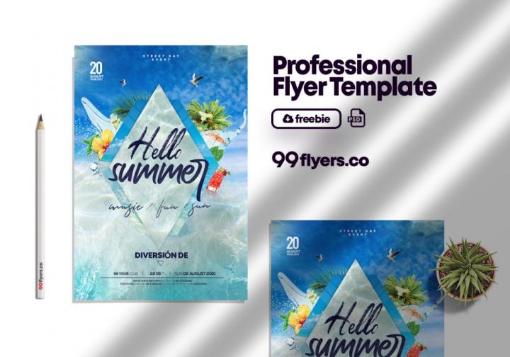 Free Sea Party Summer Flyer Template in PSD