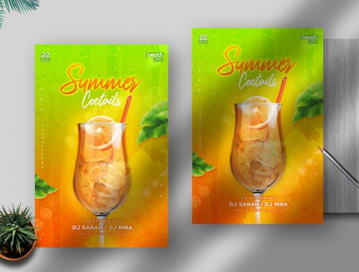 Free Summer Cocktail Flyer Template in PSD