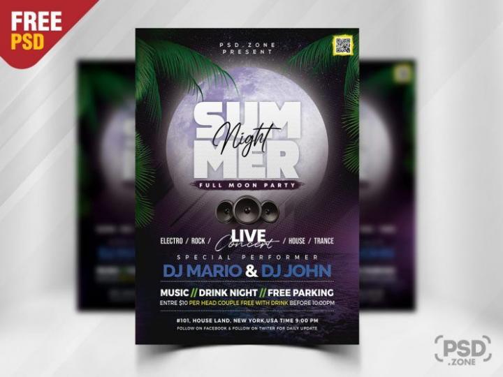 Free Summer Night Party Flyer Template in PSD