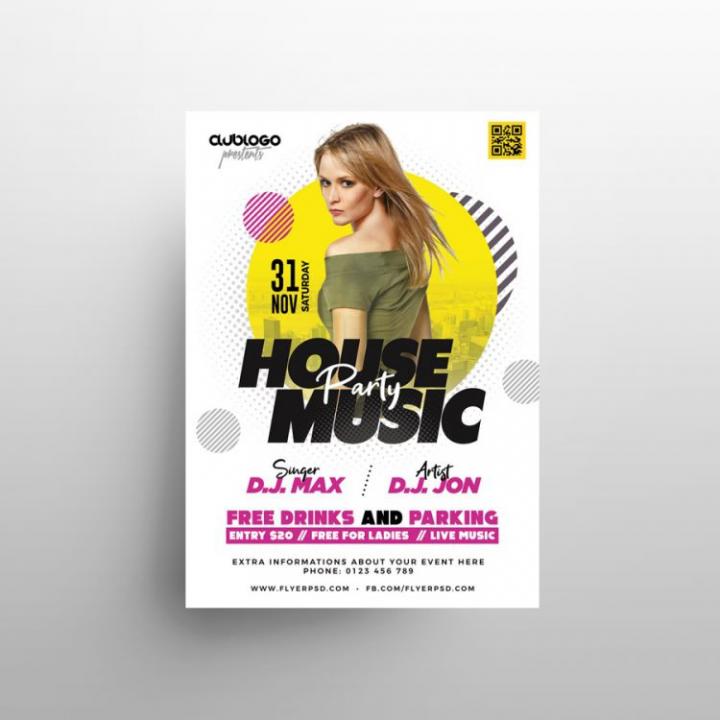 Free White Club Party Flyer Template in PSD