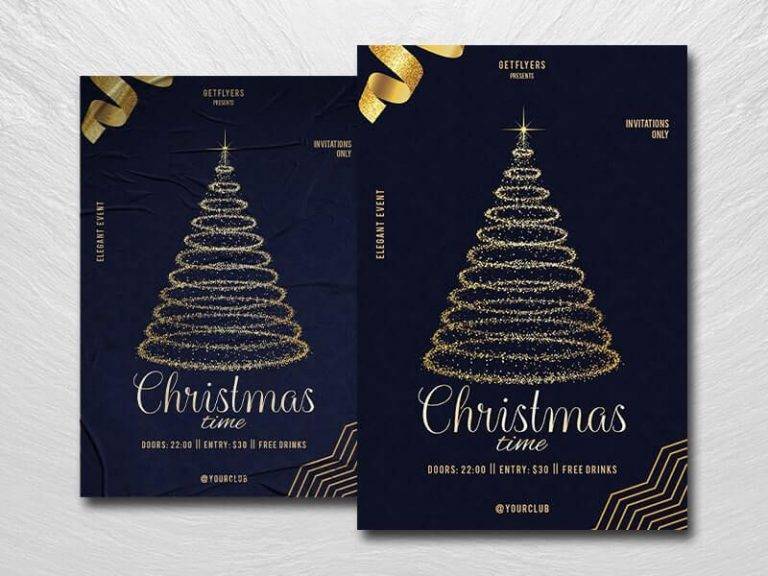 Free Christmas Golden Event Flyer Template in PSD