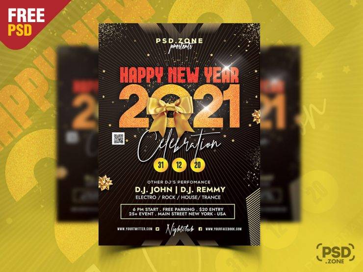 Free Happy New Year 2021 Party Flyer Template in PSD