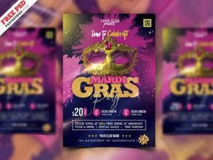 Free Mardi Gras Party Flyer Template in PSD