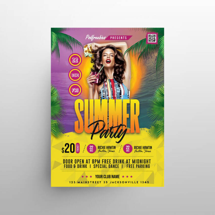 Download Hot Summer Event PSD Flyer Template for free.