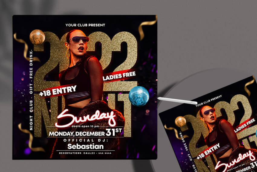 2022 NYE Club Party Free Instagram Post Banner