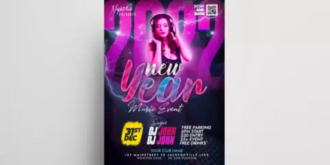 2022 New Year DJ Party Free PSD Flyer Template