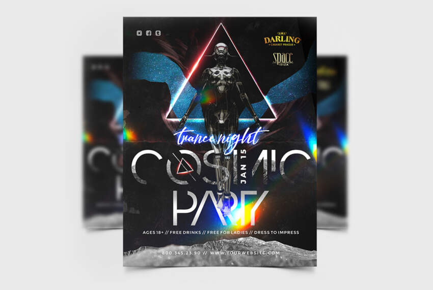 Cosmic Club Party Free Flyer Template (PSD)