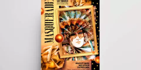 Free Masquerade Gold Party PSD Flyer Template