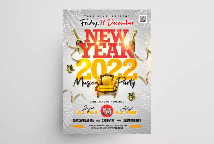 Happy NYE Party Free PSD Flyer Template