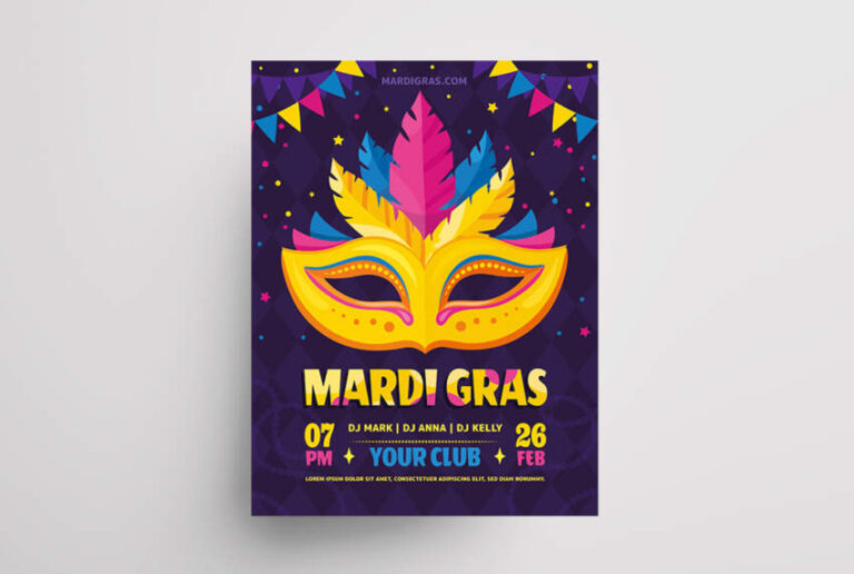 Free Mardi Gras Minimalistic Psd Flyer Template - Psdflyer