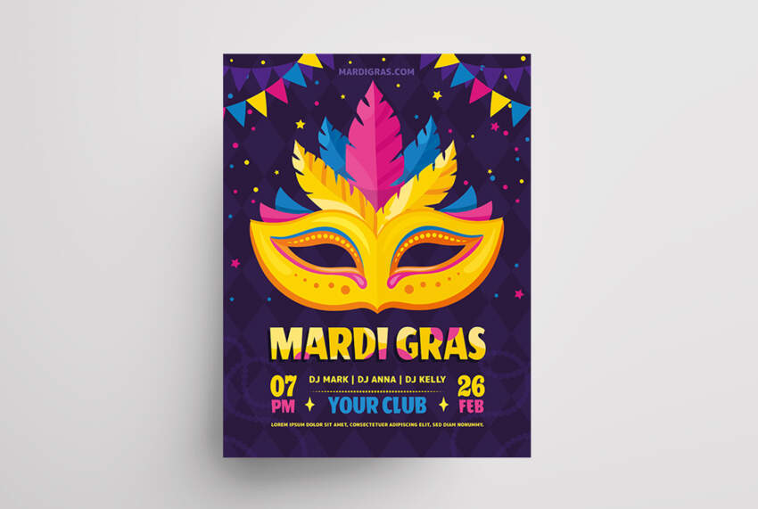 Free Mardi Gras Minimalistic PSD Flyer Template