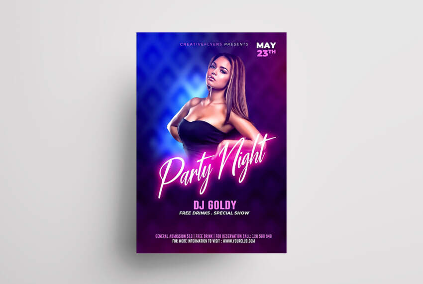 Neon Night Party Free PSD Flyer Template